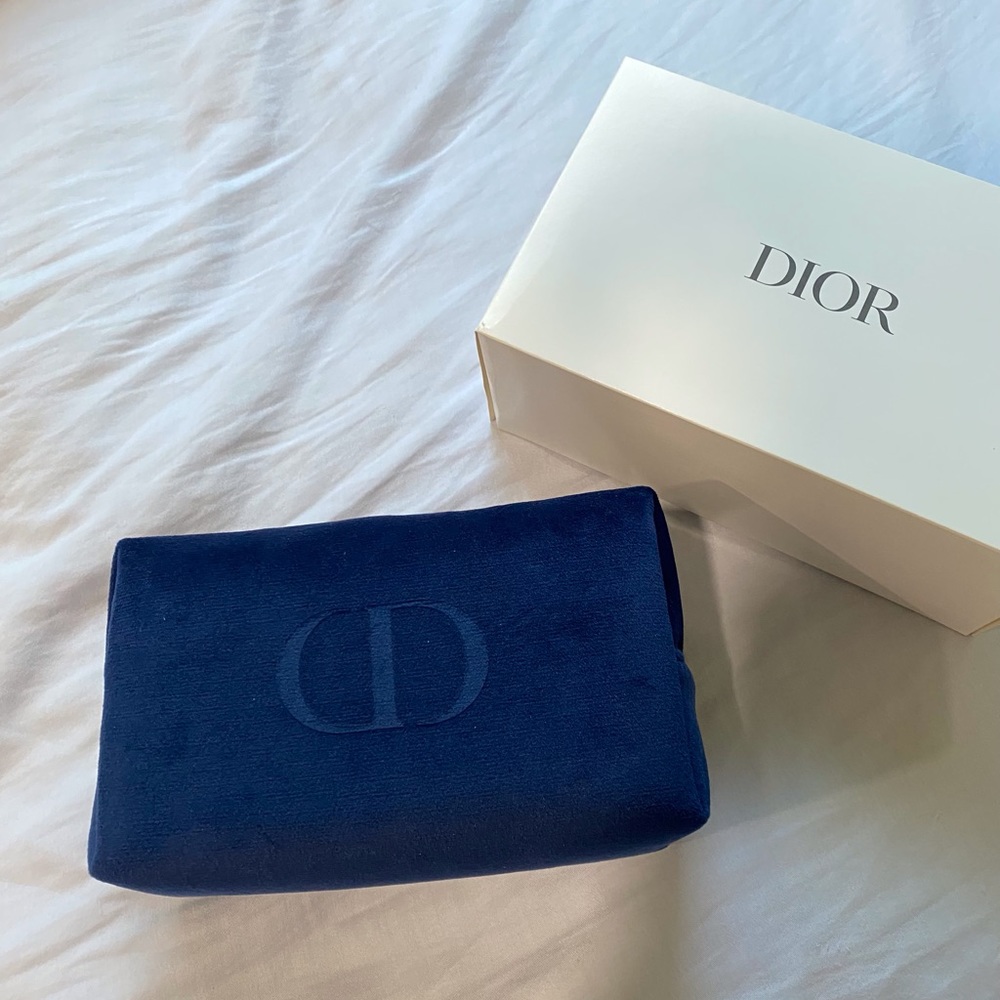 DIOR Beauty CD Logo Navy / Gold Toiletry Cosmetic Makeup Bag Pouch